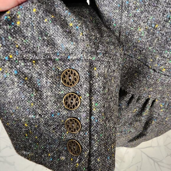 Cynthia Steffe Gray Tweed 100% Wool Double Breasted Peplum Peacoat - Picture 5 of 9